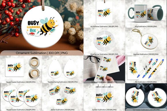 Busy Learning Bee School Sublimation PNG