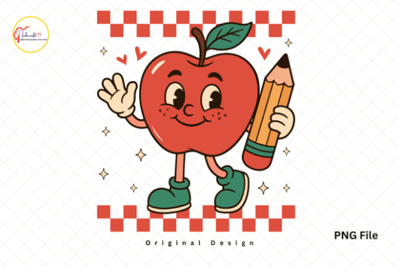 Cute Retro Apple PNG, Kawaii School PNG