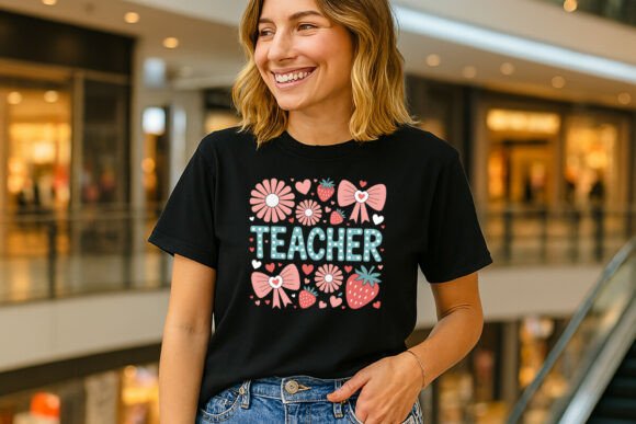 Cute Teacher Strawberry Flowers PNG