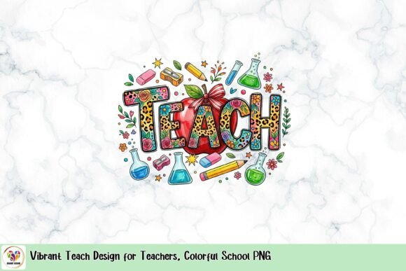 Vibrant Teach Design for Teachers, Colorful School PNG